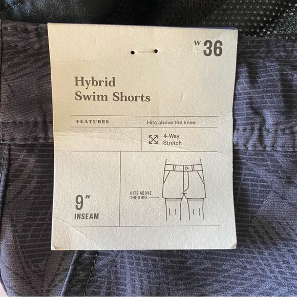 Goodfellow & Co Men’s Hybrid Swim Shorts 9” Inseam Size 36 Leaf Print Dark Grey - Picture 5 of 10